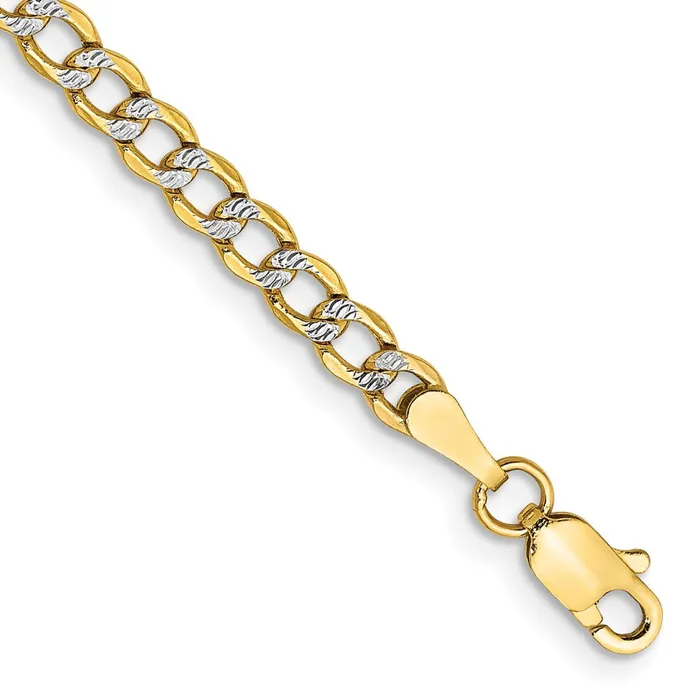 TreasureFineJewelers 14K 7 inch 34mm SemiSolid with Rhodium Pav Curb with Lobster Clasp Bracelet Bracelets TreasureFineJewelers 14K 7 inch 34mm SemiSolid with Rhodium Pav Curb with Lobster Clasp Bracelet Bracelets