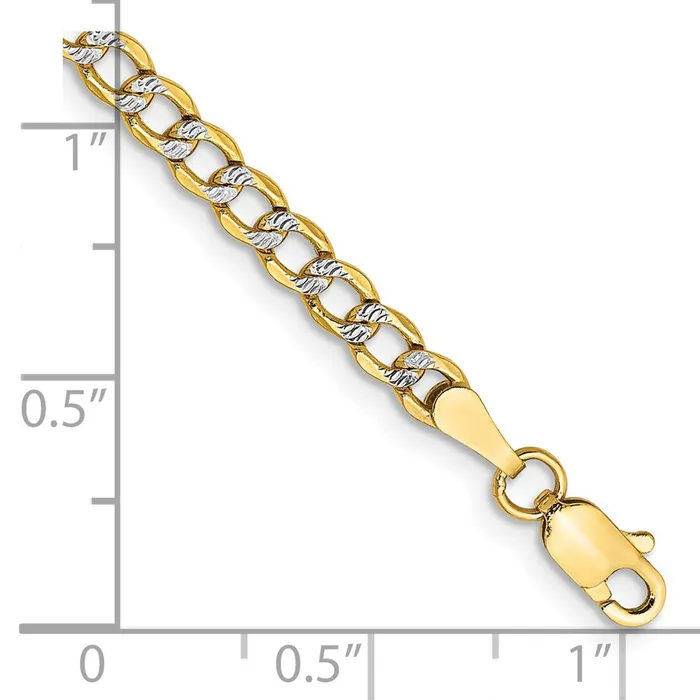 TreasureFineJewelers 14K 7 inch 34mm SemiSolid with Rhodium Pav Curb with Lobster Clasp Bracelet Bracelets