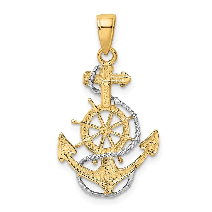 TreasureFineJewelers 14K TwoTone w Rhodium Anchor wRope Pendant Rings