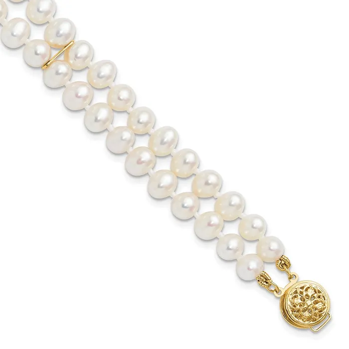 TreasureFineJewelers Bracelets 14k 56mm White Gold Near Round FW Cultured Pearl 2strand Bracelet