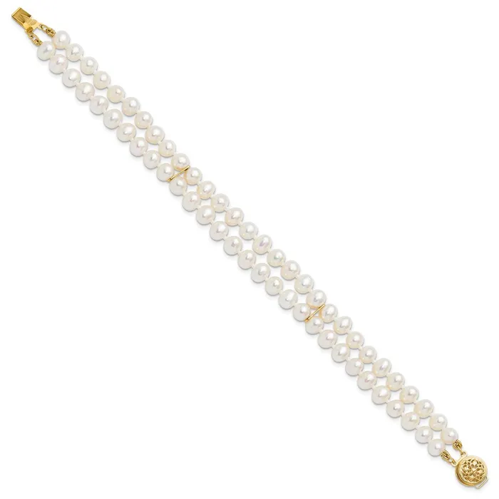 TreasureFineJewelers Bracelets 14k 56mm White Gold Near Round FW Cultured Pearl 2strand Bracelet