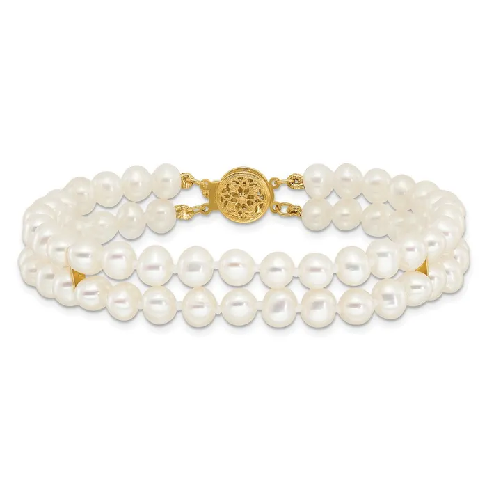 TreasureFineJewelers Bracelets 14k 56mm White Gold Near Round FW Cultured Pearl 2strand Bracelet