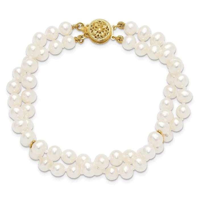 TreasureFineJewelers Bracelets 14k 56mm White Gold Near Round FW Cultured Pearl 2strand Bracelet