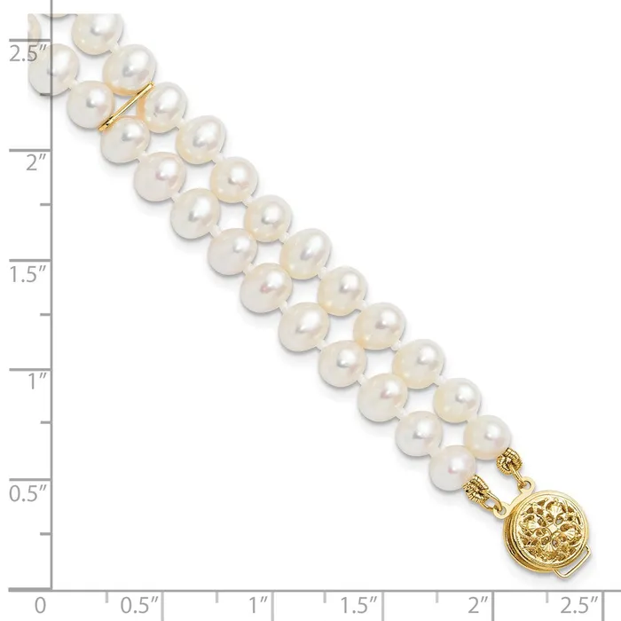 TreasureFineJewelers Bracelets 14k 56mm White Gold Near Round FW Cultured Pearl 2strand Bracelet