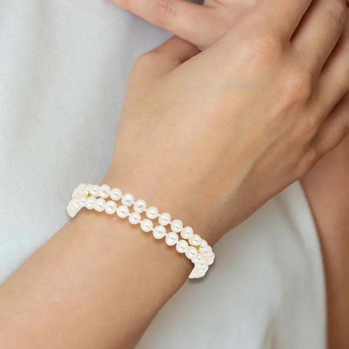 TreasureFineJewelers Bracelets 14k 56mm White Gold Near Round FW Cultured Pearl 2strand Bracelet