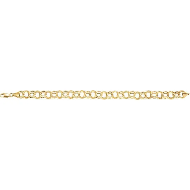 TreasureFineJewelers Bracelets 14K Yellow Gold 57 mm Hollow Double Link Charm 725 Bracelet