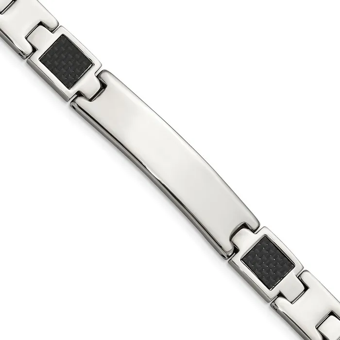 TreasureFineJewelers Bracelets Chisel Stainless Steel Brushed and Polished Black Carbon Fiber Inlay 85 inch ID Bracelet TreasureFineJewelers Bracelets Chisel Stainless Steel Brushed and Polished Black Carbon Fiber Inlay 85 inch ID Bracelet