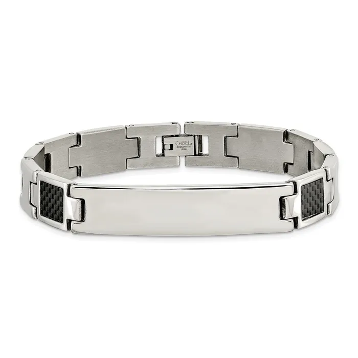 TreasureFineJewelers Bracelets Chisel Stainless Steel Brushed and Polished Black Carbon Fiber Inlay 85 inch ID Bracelet