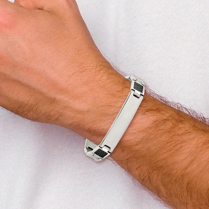 TreasureFineJewelers Bracelets Chisel Stainless Steel Brushed and Polished Black Carbon Fiber Inlay 85 inch ID Bracelet
