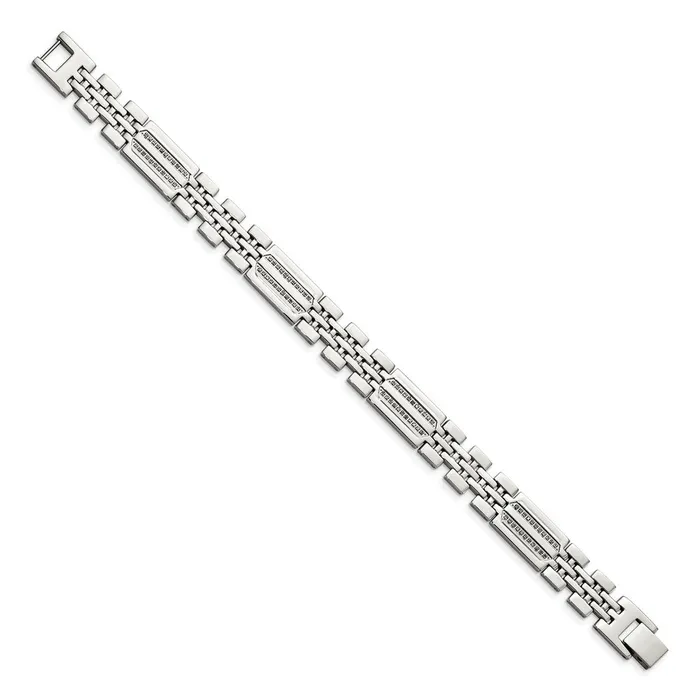TreasureFineJewelers Bracelets Chisel Stainless Steel Polished with 14 carat Diamond 875 inch Fancy Bracelet