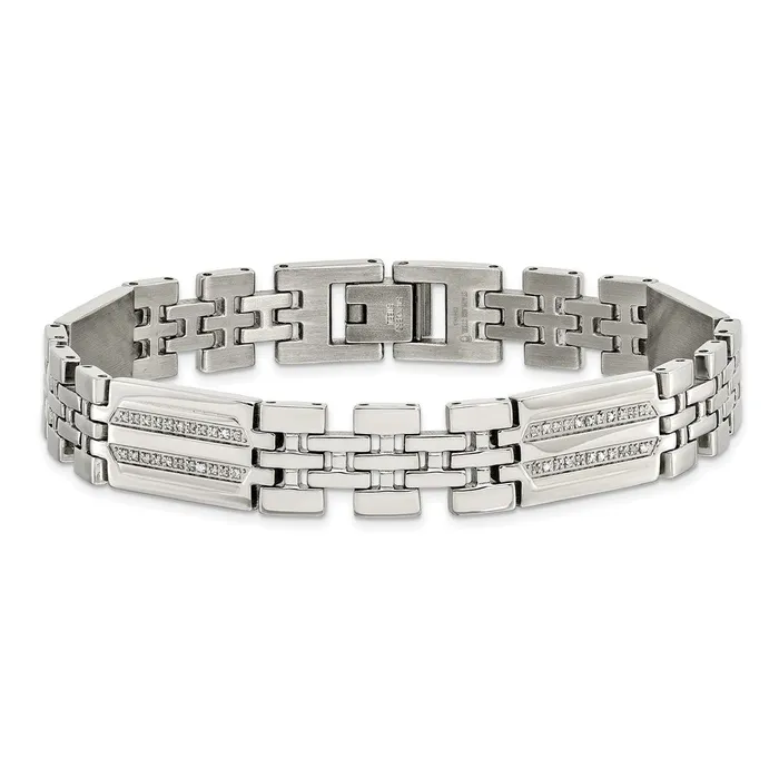 TreasureFineJewelers Bracelets Chisel Stainless Steel Polished with 14 carat Diamond 875 inch Fancy Bracelet