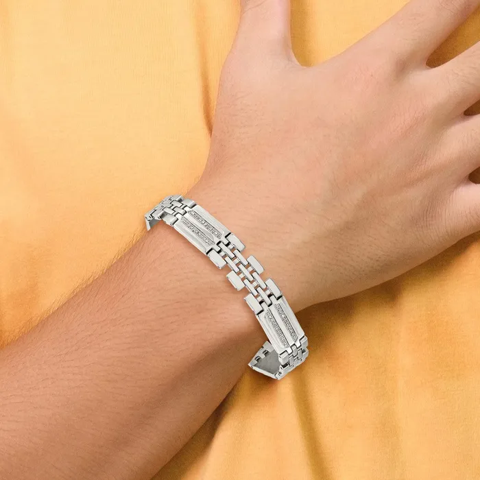 TreasureFineJewelers Bracelets Chisel Stainless Steel Polished with 14 carat Diamond 875 inch Fancy Bracelet