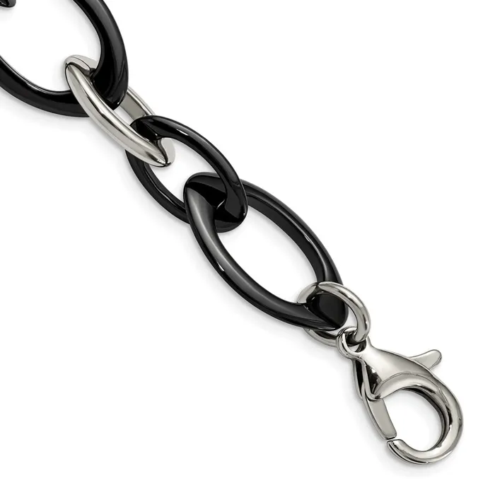 TreasureFineJewelers Bracelets Chisel Stainless Steel Polished with Black Ceramic 8 inch Open Link Bracelet TreasureFineJewelers Bracelets Chisel Stainless Steel Polished with Black Ceramic 8 inch Open Link Bracelet