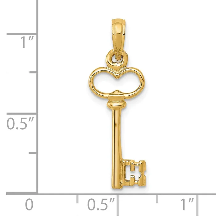 TreasureFineJewelers Charm Necklaces 14K Polished 3D Key Charm