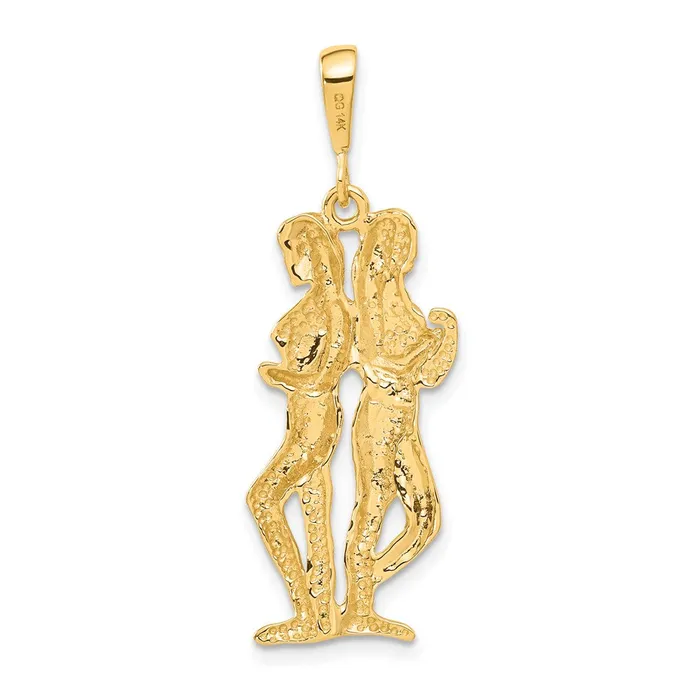 TreasureFineJewelers Charm Necklaces 14k Satin Diamondcut Gemini Zodiac Charm