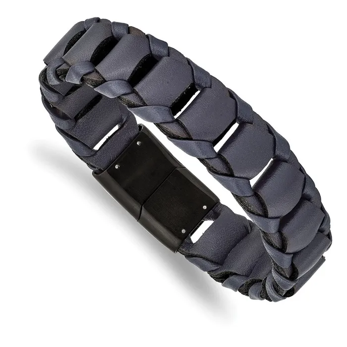 TreasureFineJewelers Chisel Stainless Steel Brushed Black IPplated Blue Leather 85 inch Bracelet Bracelets TreasureFineJewelers Chisel Stainless Steel Brushed Black IPplated Blue Leather 85 inch Bracelet Bracelets