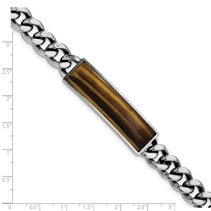 TreasureFineJewelers Chisel Stainless Steel Polished with Tigers Eye Inlay 825 inch ID Bracelet Bracelets