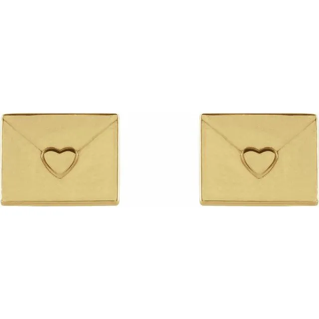 TreasureFineJewelers Earrings 14K Yellow Gold Heart Envelope Earrings