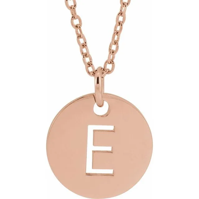 TreasureFineJewelers Necklaces 14K Rose Gold Initial E 10 mm Disc 1618 Necklace
