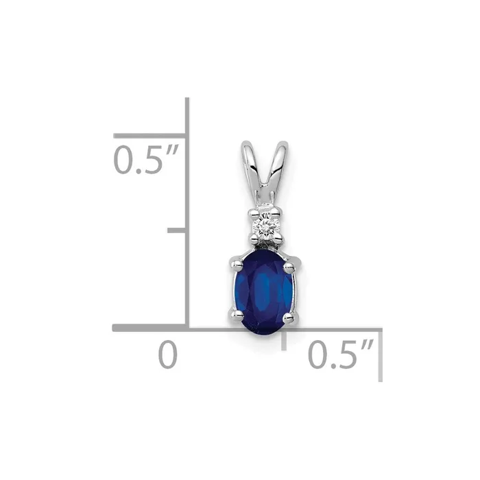 TreasureFineJewelers Necklaces 14k White Gold 6x4mm Oval Sapphire AAA Diamond pendant