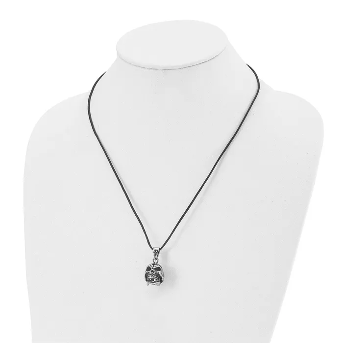 TreasureFineJewelers Necklaces Chisel Stainless Steel Antiqued and Polished Moveable Skull Pendant on a 20 inch Leather Cord Necklace