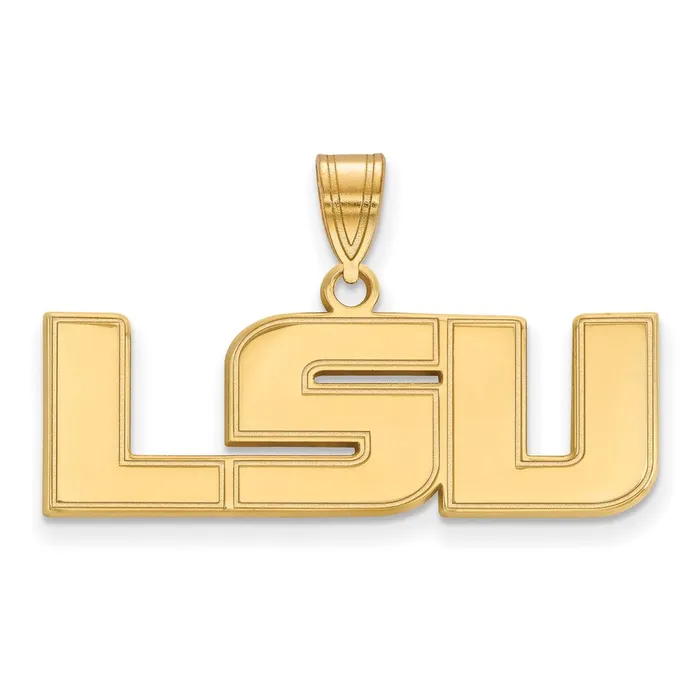 TreasureFineJewelers Necklaces Sterling Silver Goldplated Louisiana State University LSU Medium Pendant