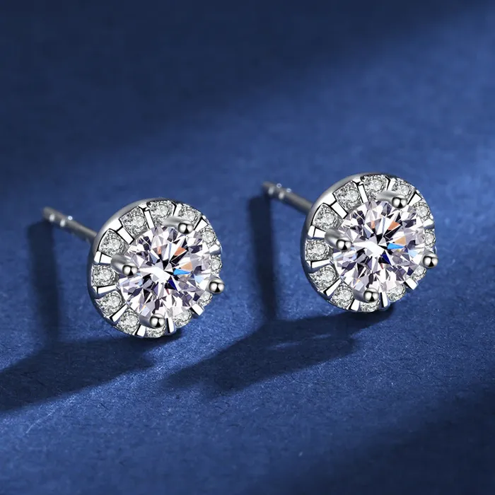 Trendolla Jewelry Earrings Round Shape Moissanite Stud Earrings for Women
